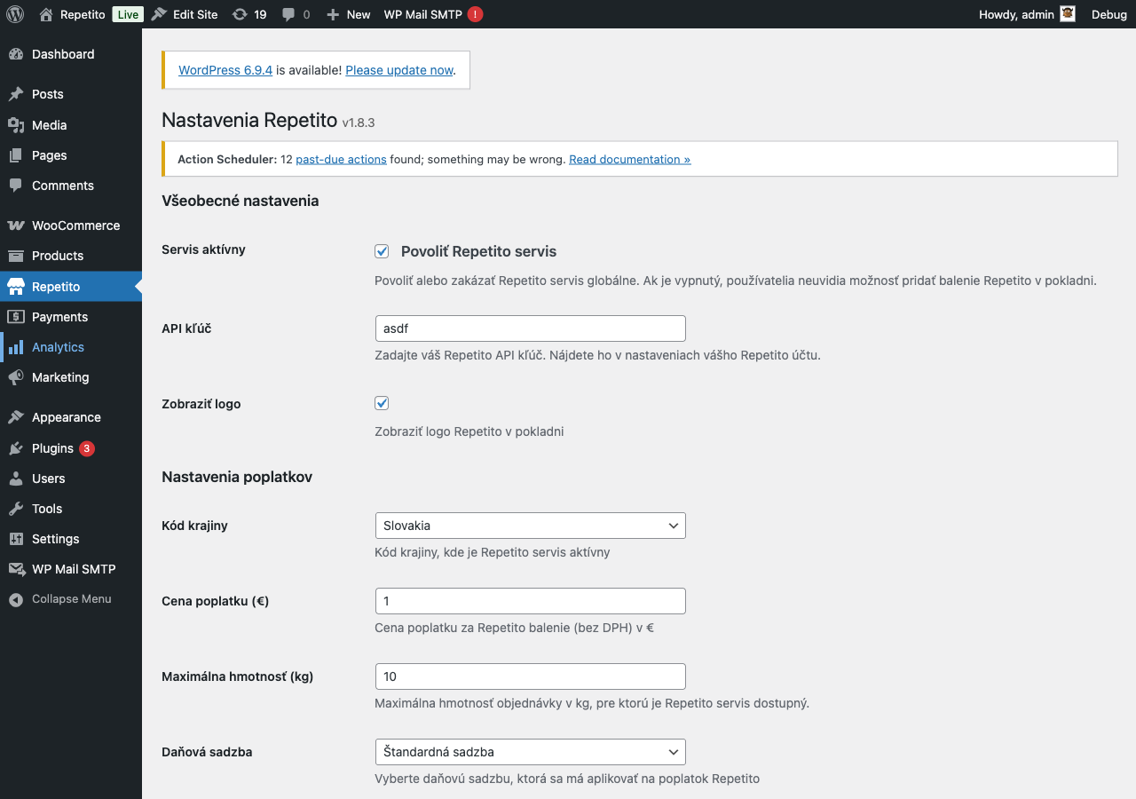 Plugin settings page - General settings