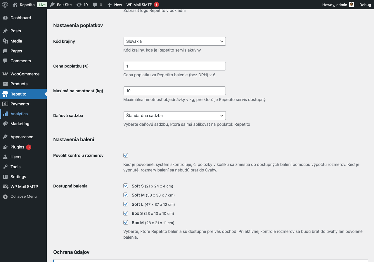 Plugin settings page - Fee configuration