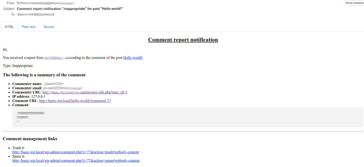 Example of E-Mail received from the moderator side