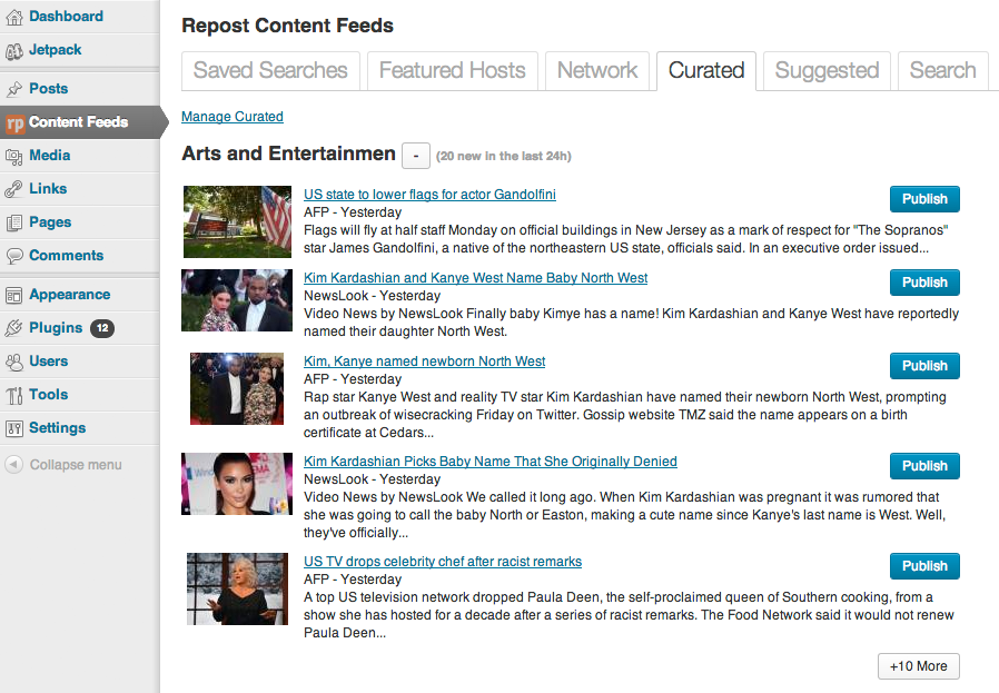 Each feed show available articles.