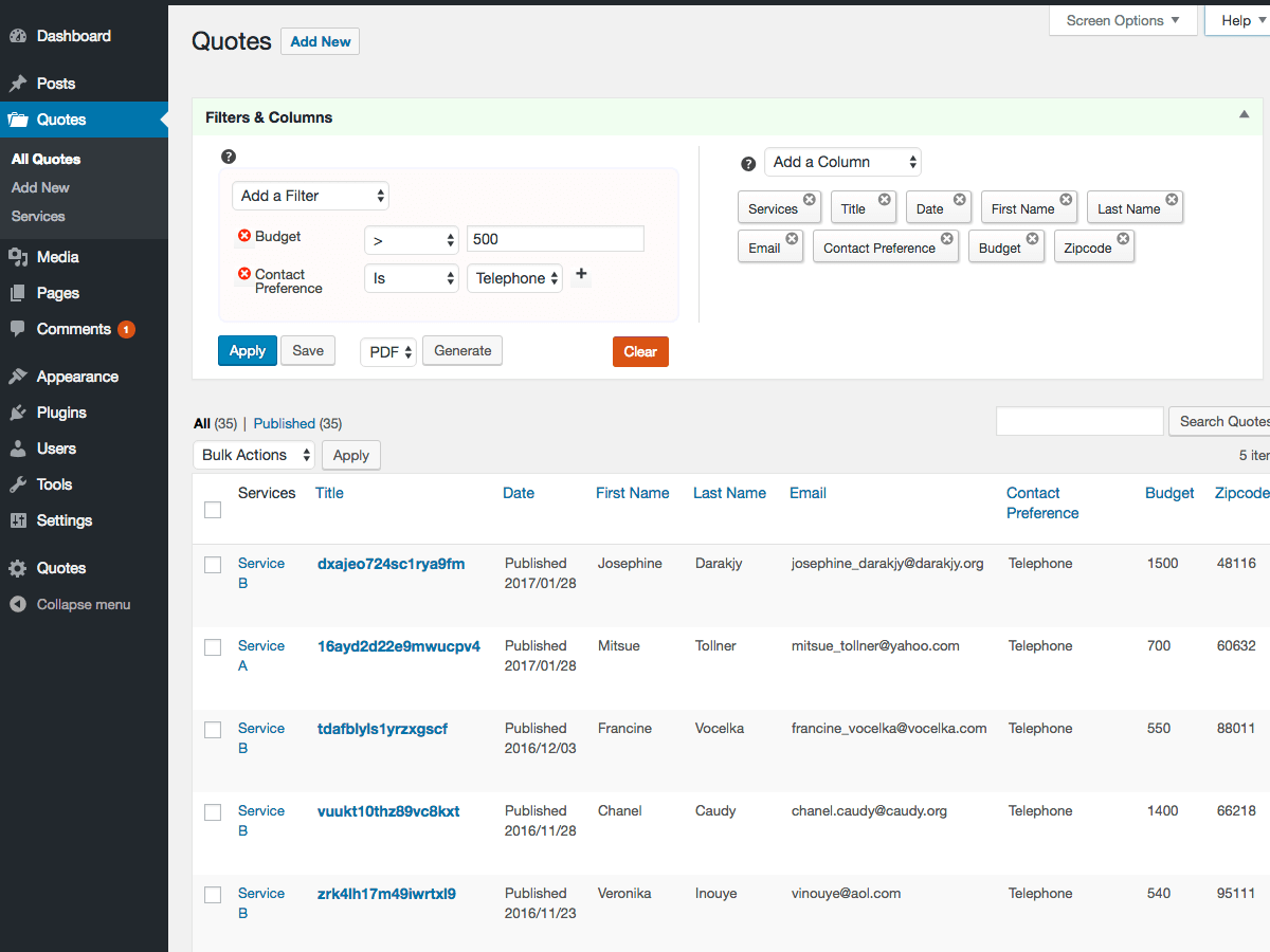 Edit quote requests or create them manually