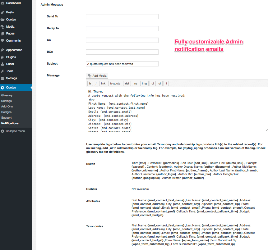Responsive quote request form