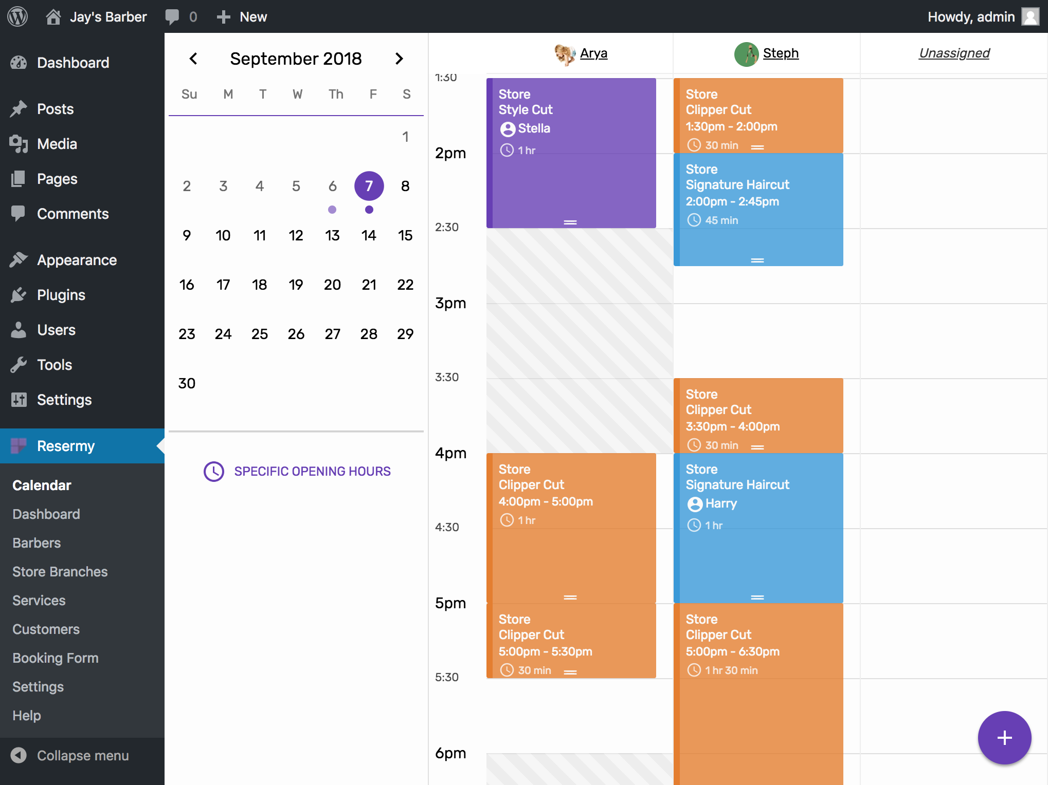 Admin - View your daily calendar and bookings