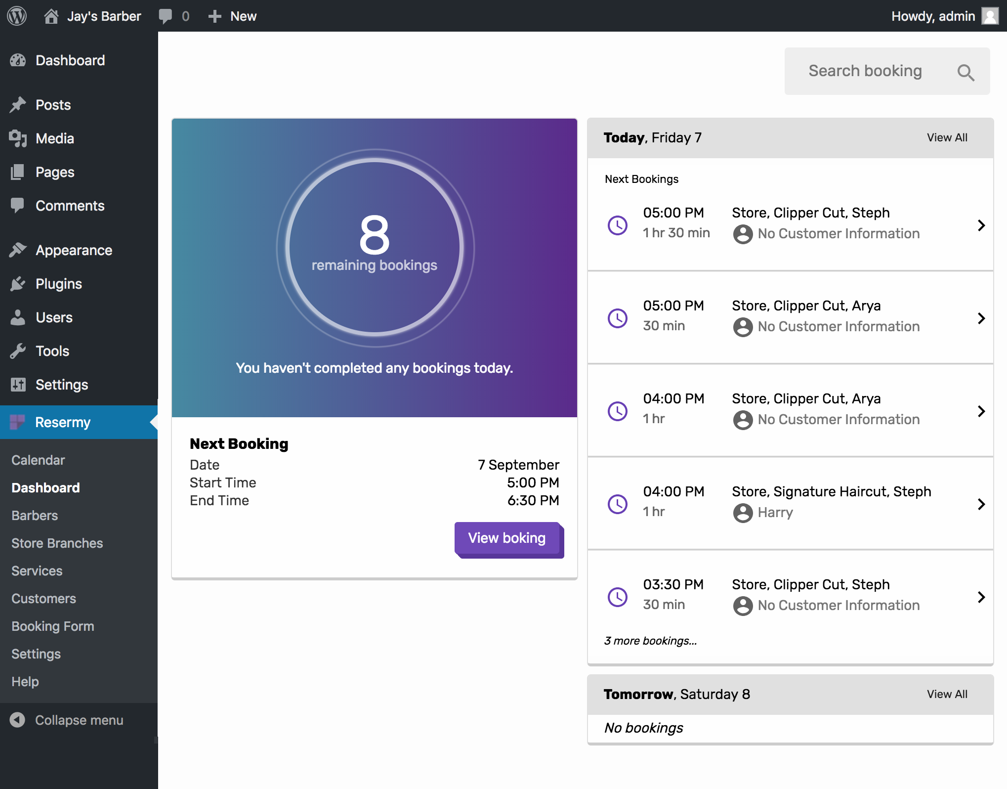 Admin - Easy Dashboard, view your next bookings in a glance
