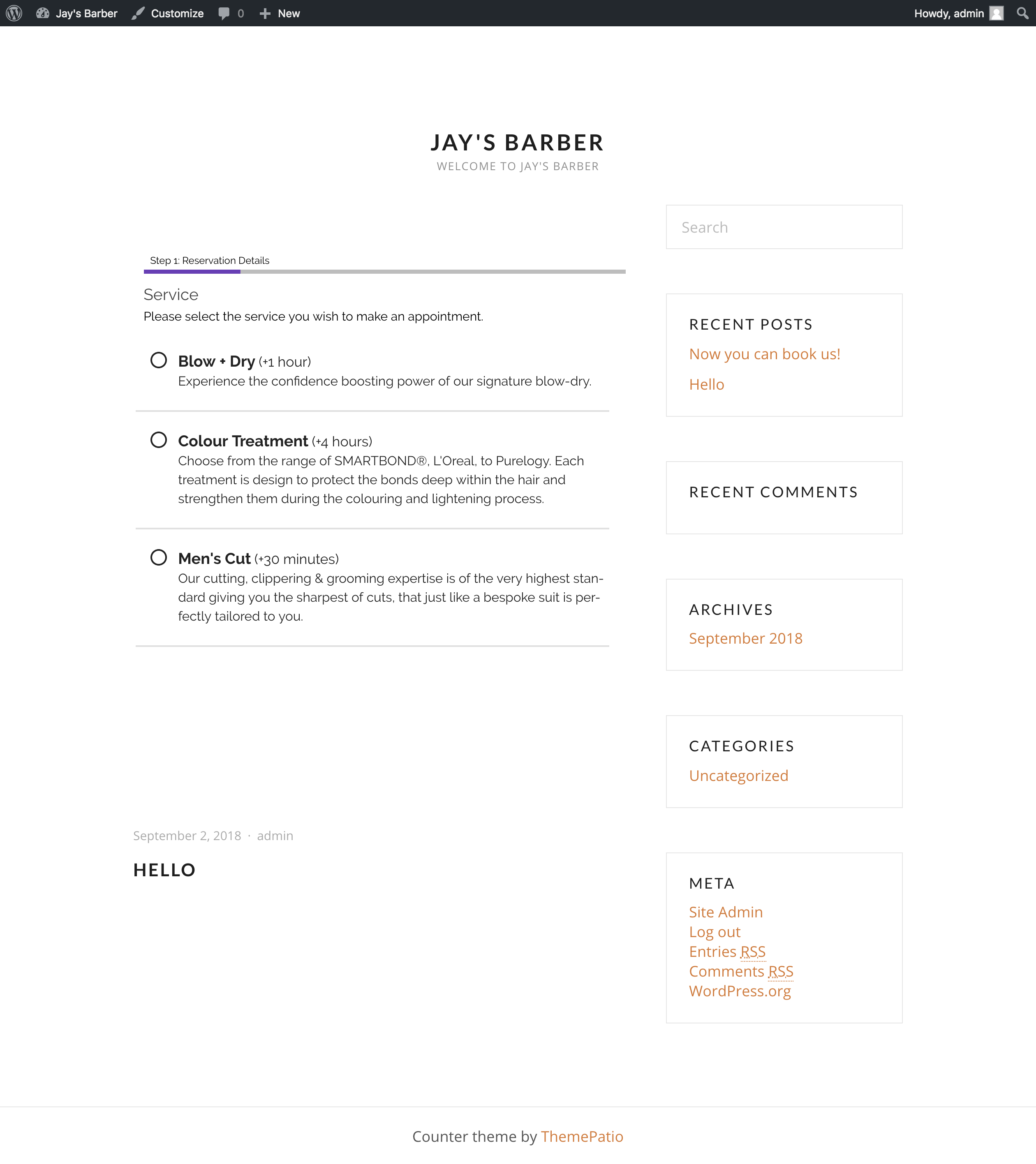 Booking Form rendered on the website for visitors to book you