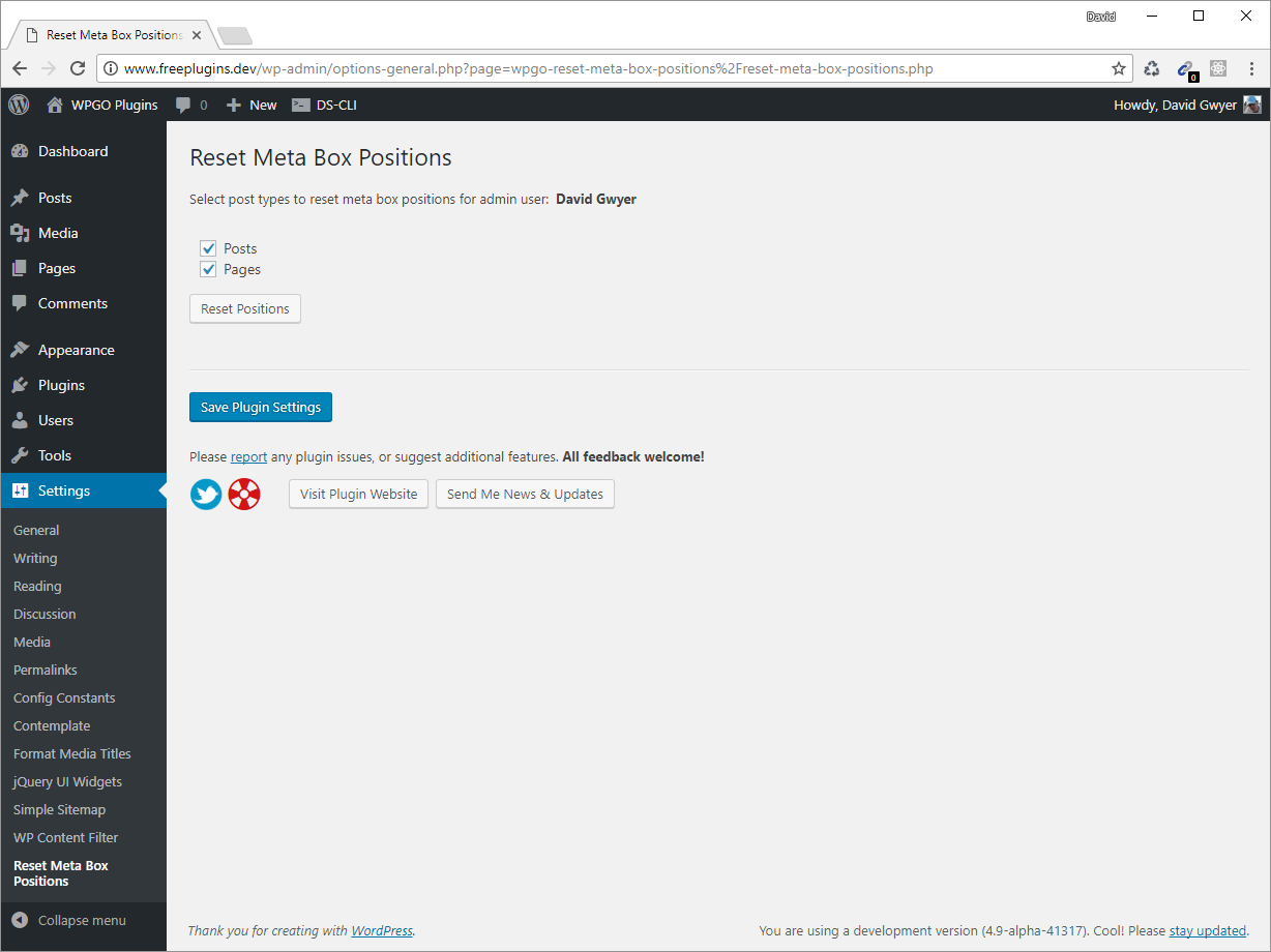 Main plugin settings page.