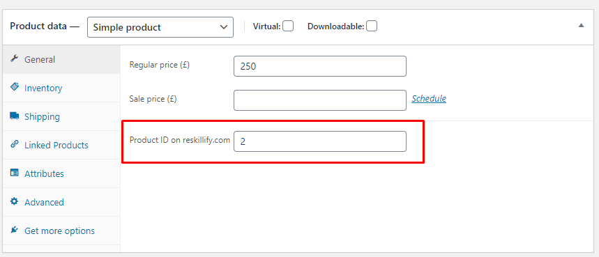 Woocommerce product reskillify field.