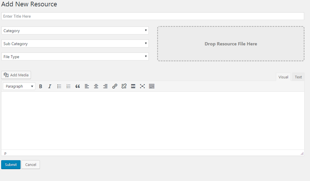 Add New Resource form in Admin section.