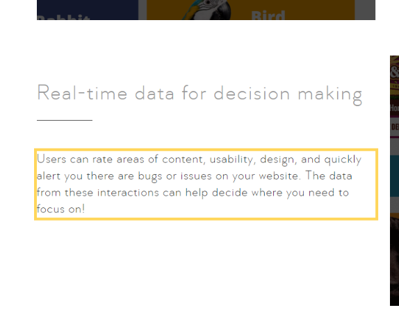 Pinpoint an item on the website that you want to provide feedback on