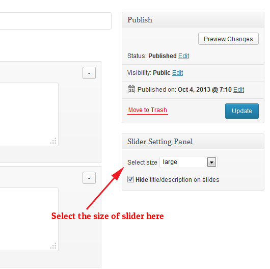 Slider setting panel