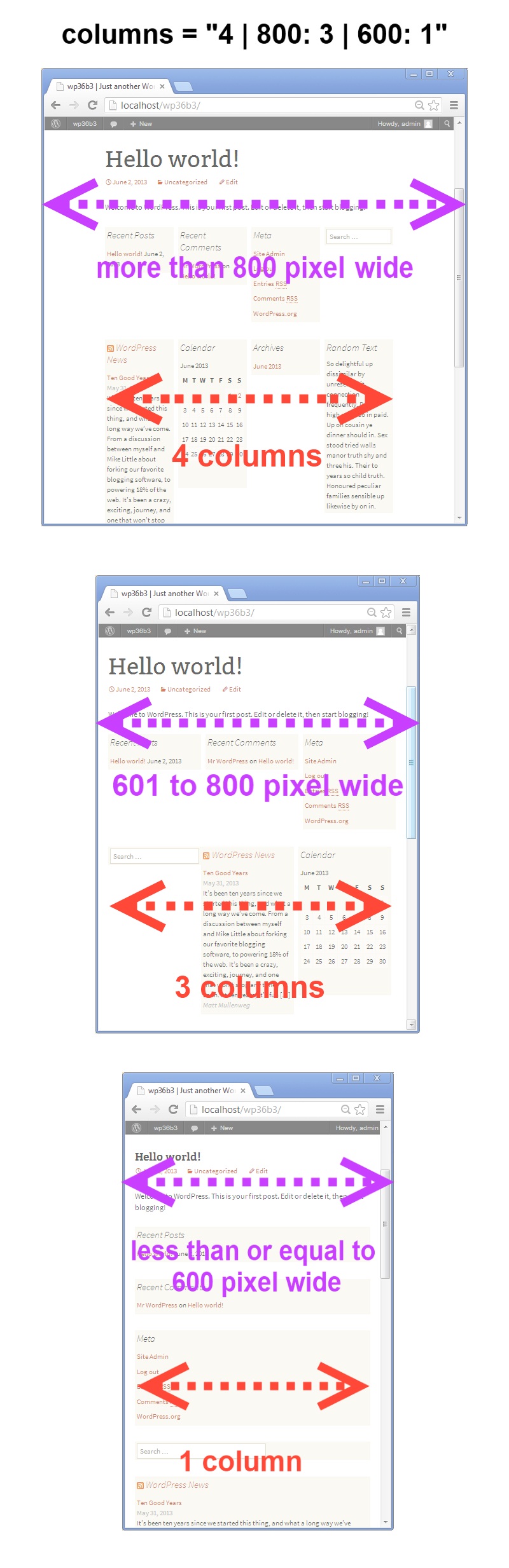 ***Example of the columns Parameter by Screen Width***