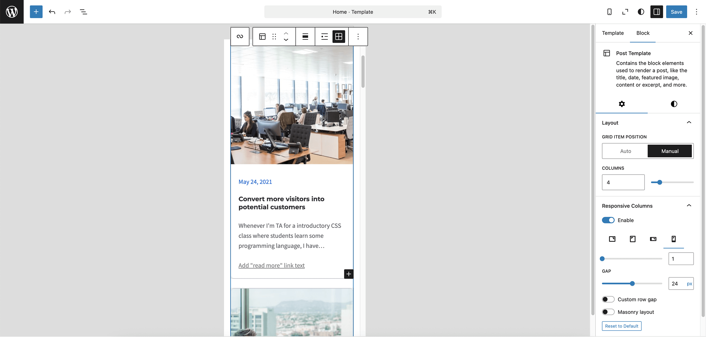 Single-column mobile view after resizing slider.