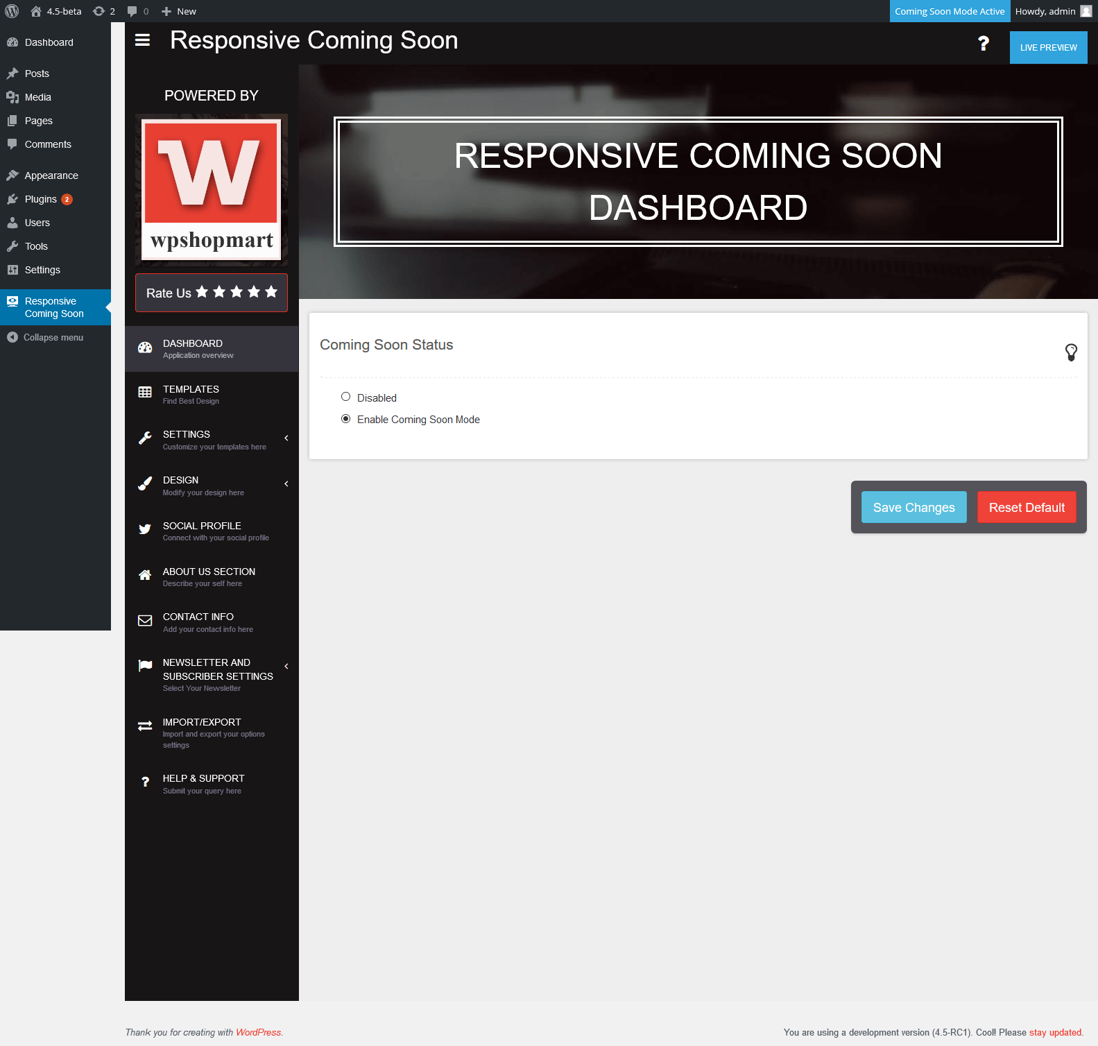 Coming Soon Page with color background and overlay