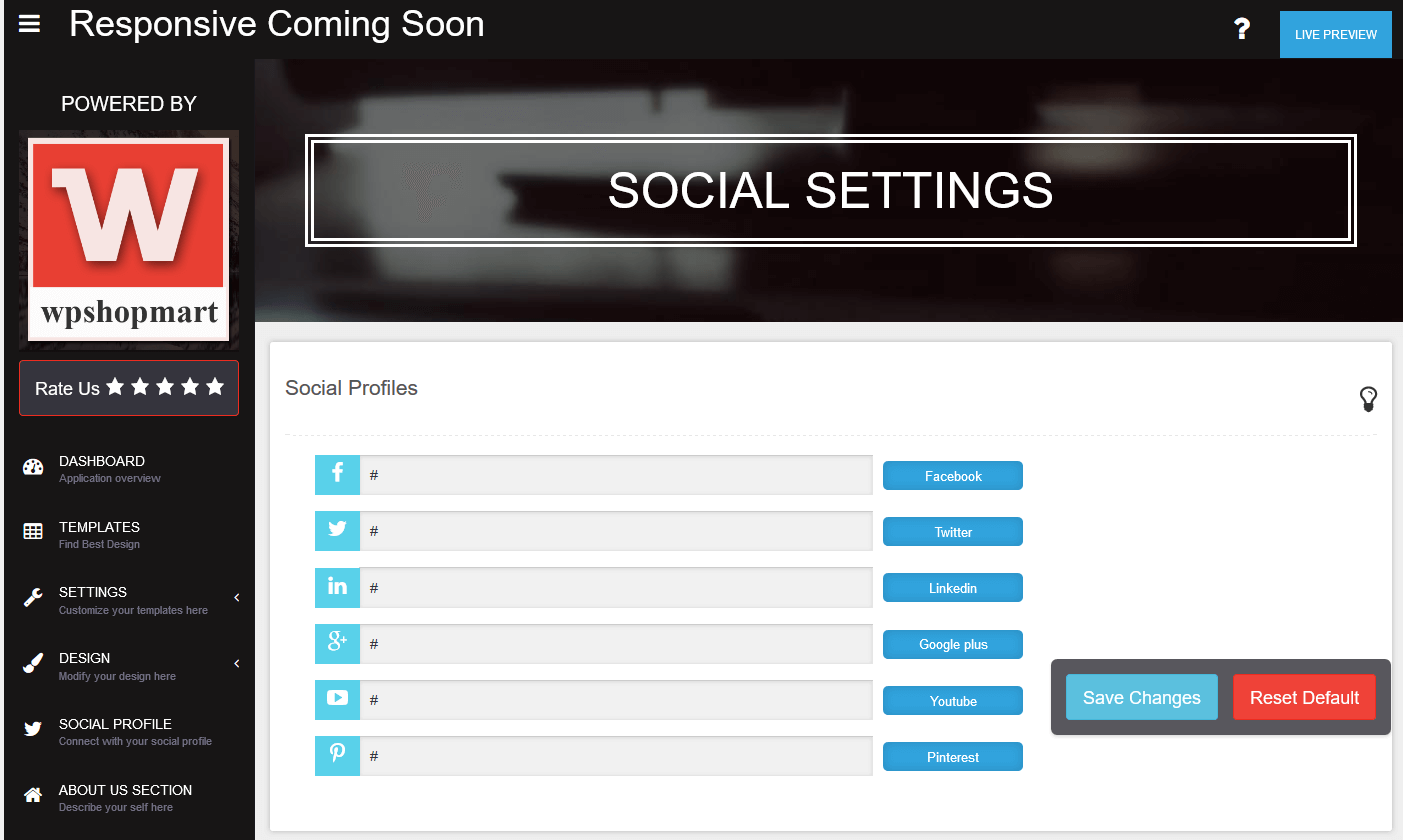 Coming Soon page menu