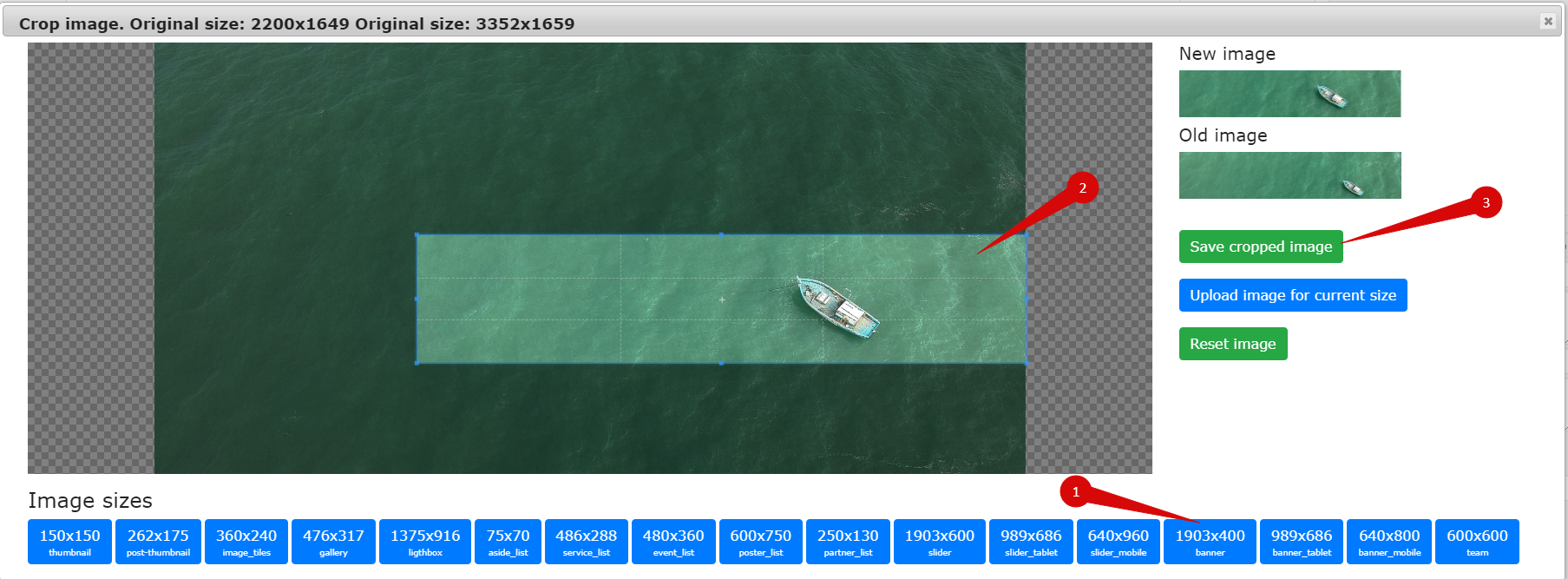 With our yummy plugin you can select custom cropping range for desktop size.