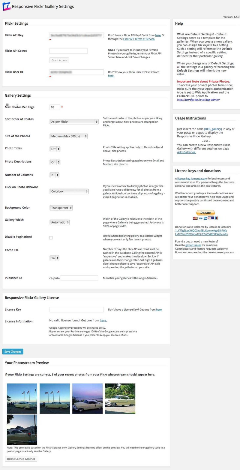 Default Settings Page