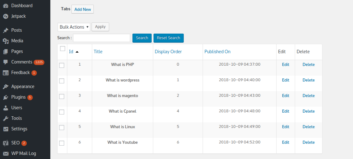 Manage Tab Contents