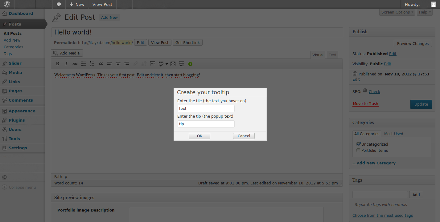 The editor dialog.