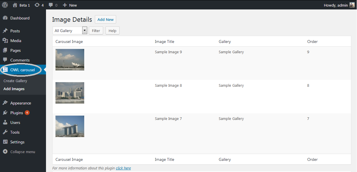 Admin image upload page