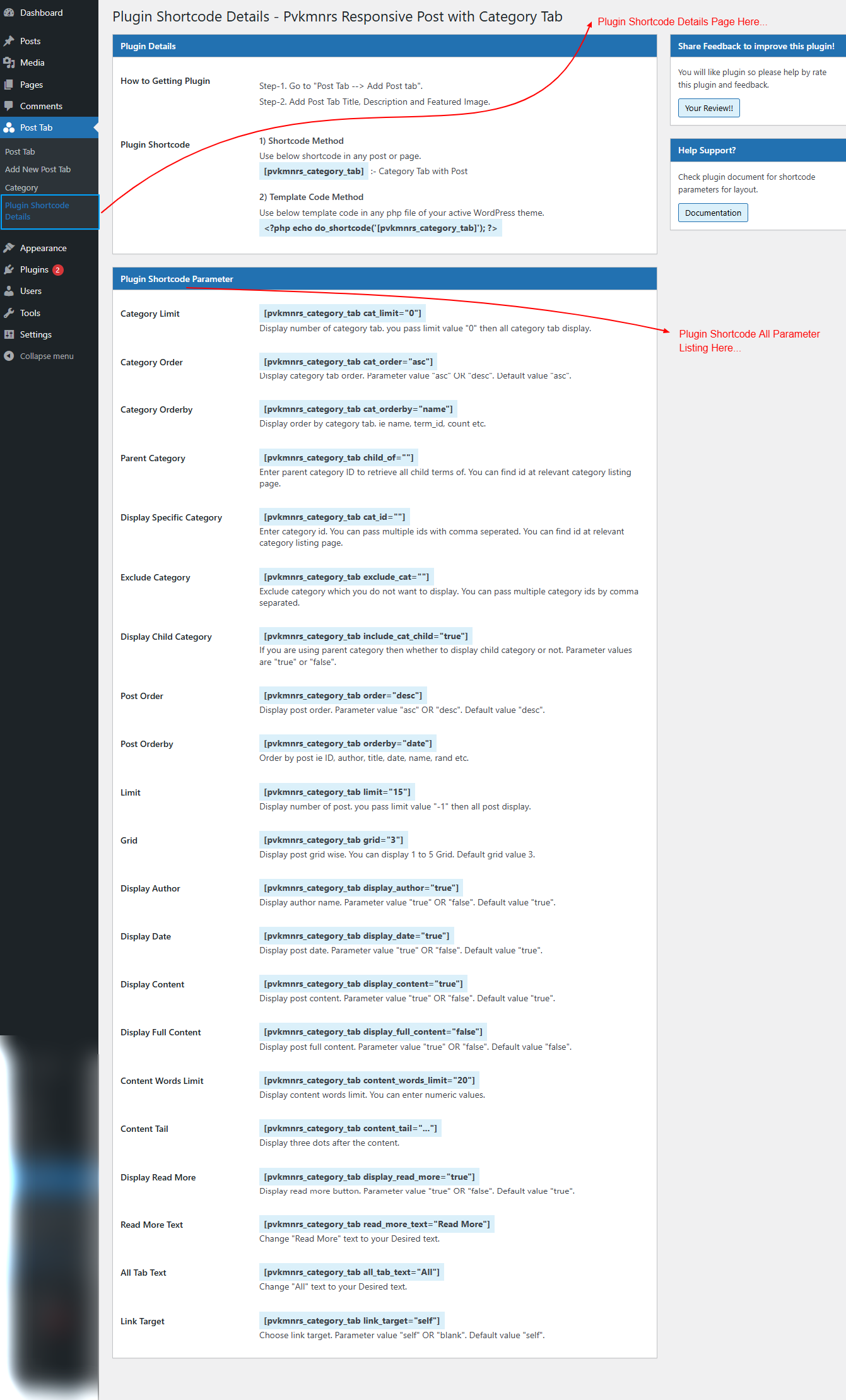 All Shortcode Parameter with Plugin Details