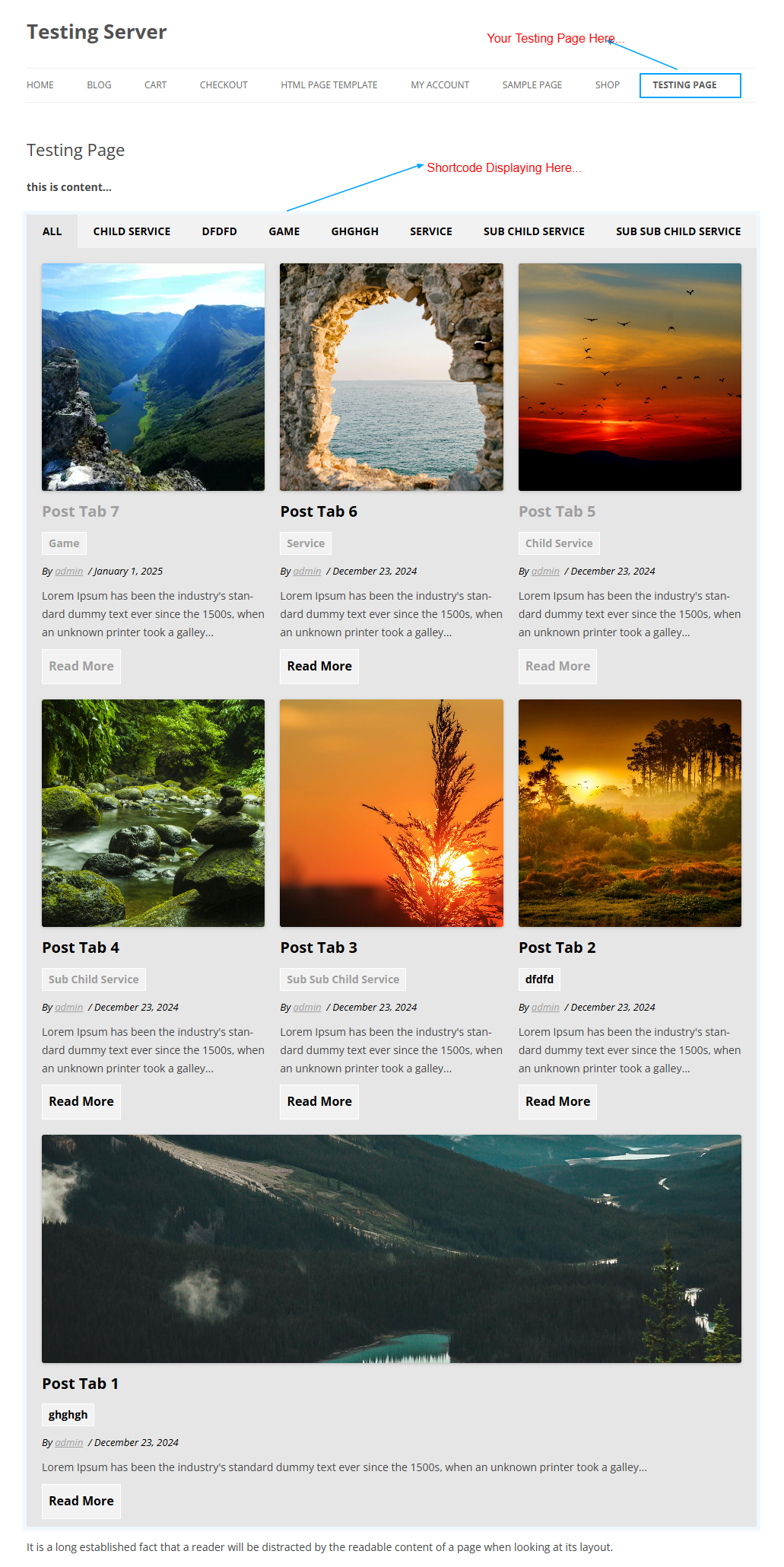 Shortcode Preview on Testing Page