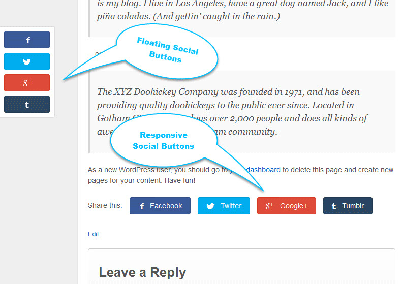 Final output of the social share buttons on your site.