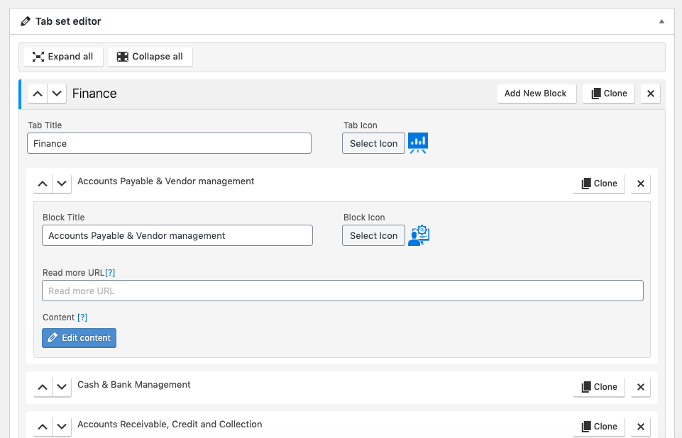Creating tabs (admin view)