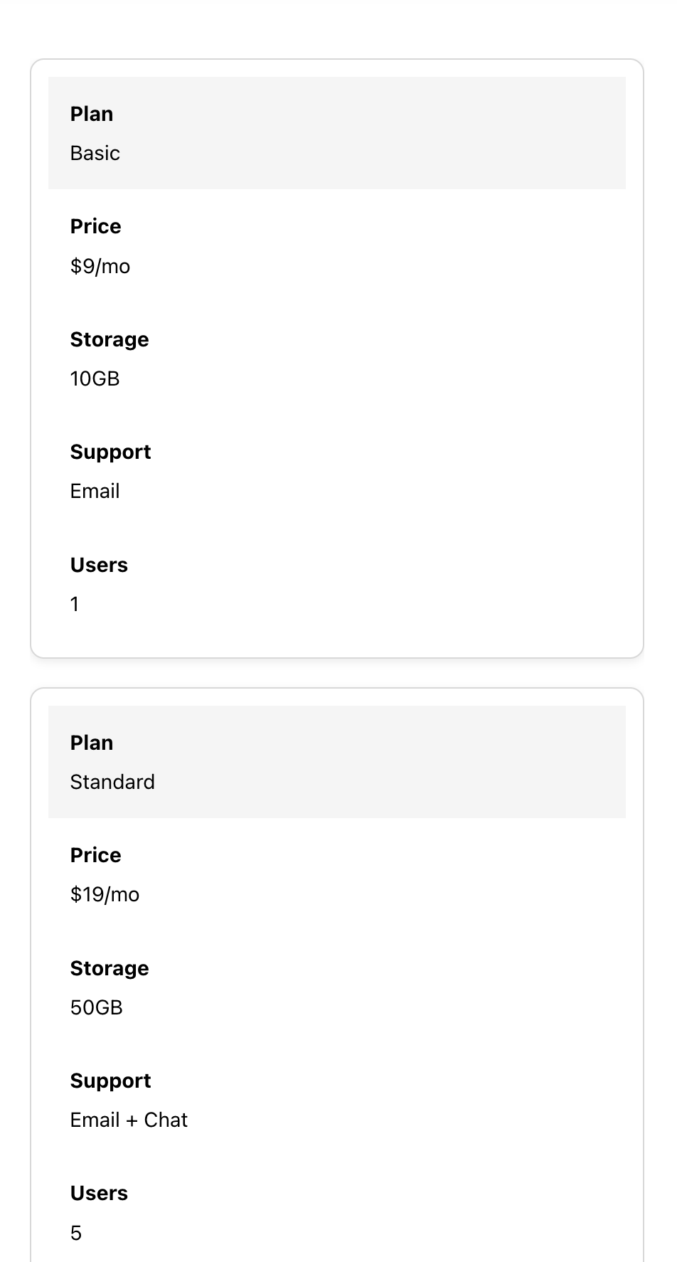 Mobile stacked card view