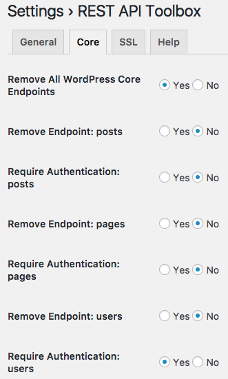 WordPress core settings