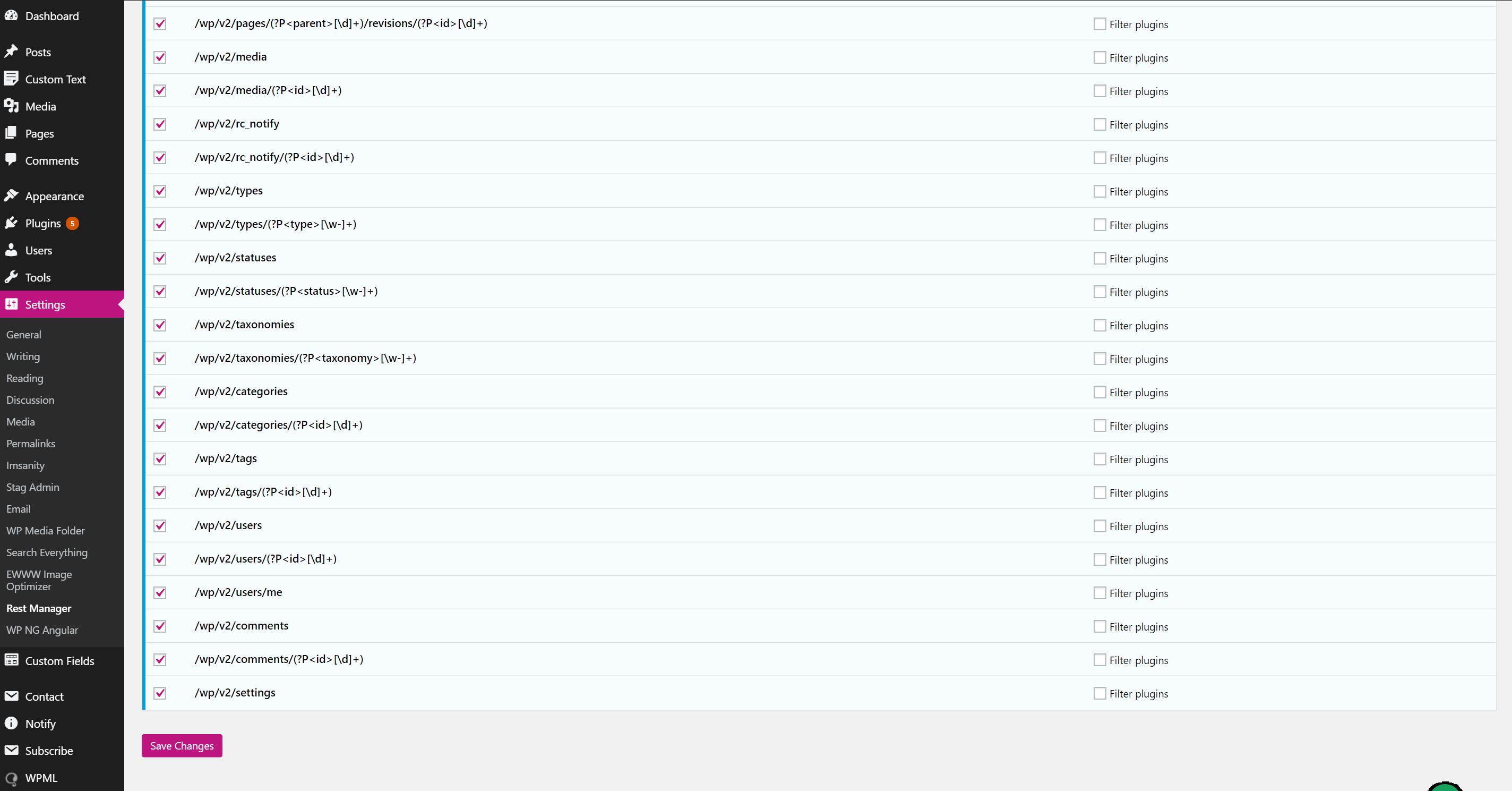 Settings Page.