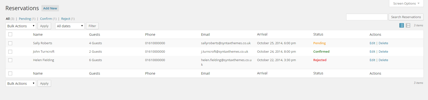 This is the reservation online booking form for your website.  It comes complete with validation and basic styling for any theme.  It is easily customizable for your website or if you favour one of our themes check our online website.