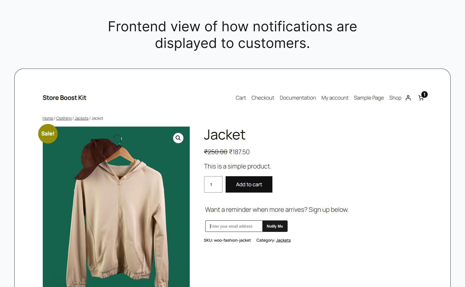 Frontend view of how notifications are displayed to customers.