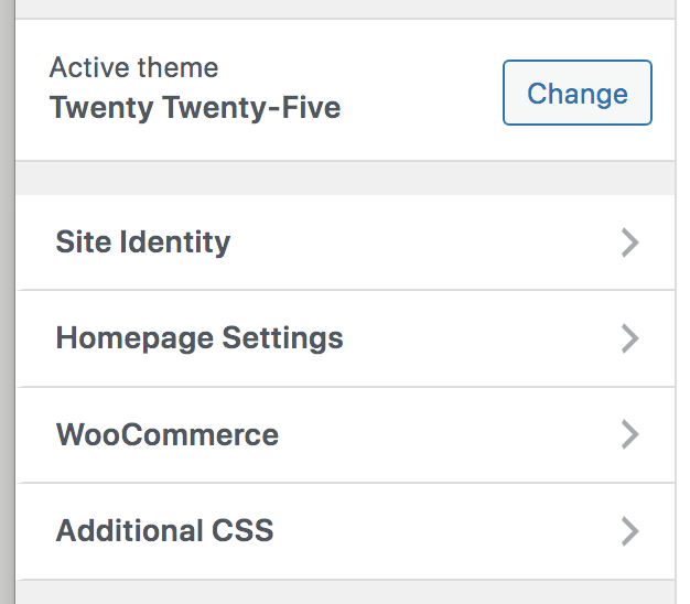The classic Customizer interface, accessible via the new menu item, showing theme settings like favicon.
