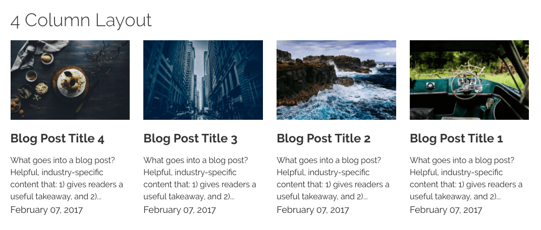 4 Column Layout with Shortcode