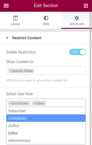 User role based restriction