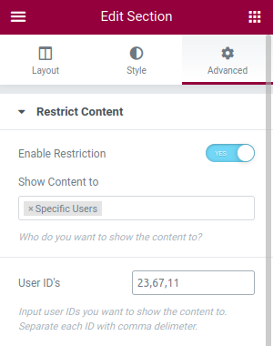 User ID based restriction