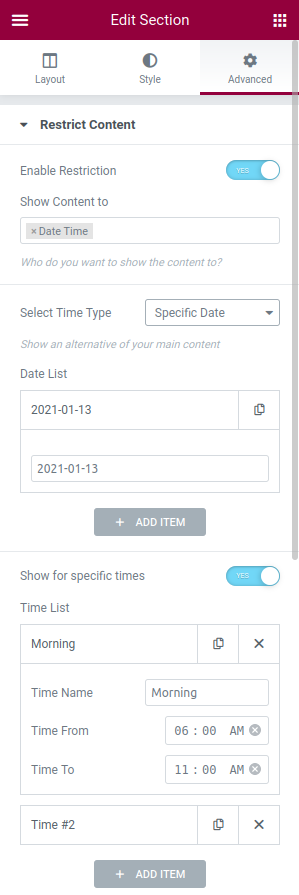 Date and time based restriction