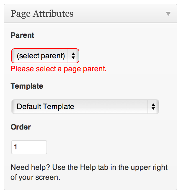 Error that appears when a parent page is required.