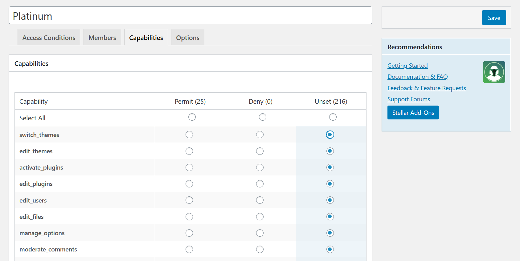 Capability Manager for Access Level