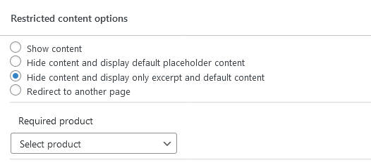 Restricted content options in the post editing screen.
