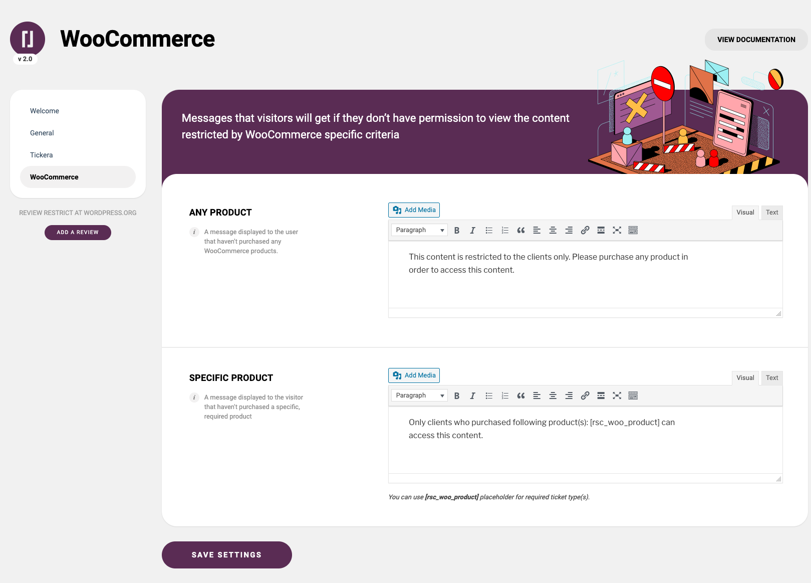 WooCommerce options