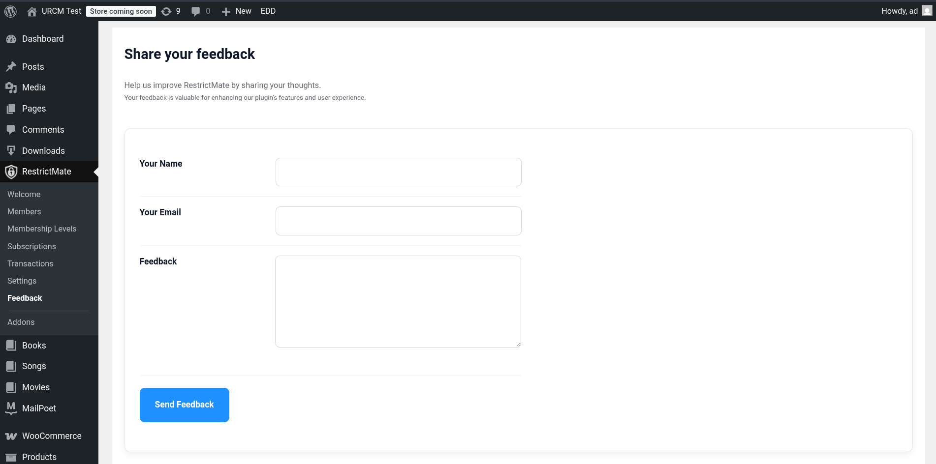 Member Account Dashboard
