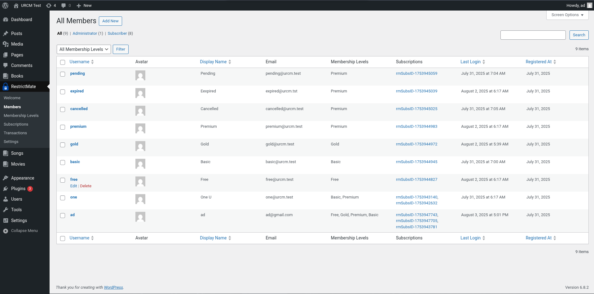 Member Account Dashboard
