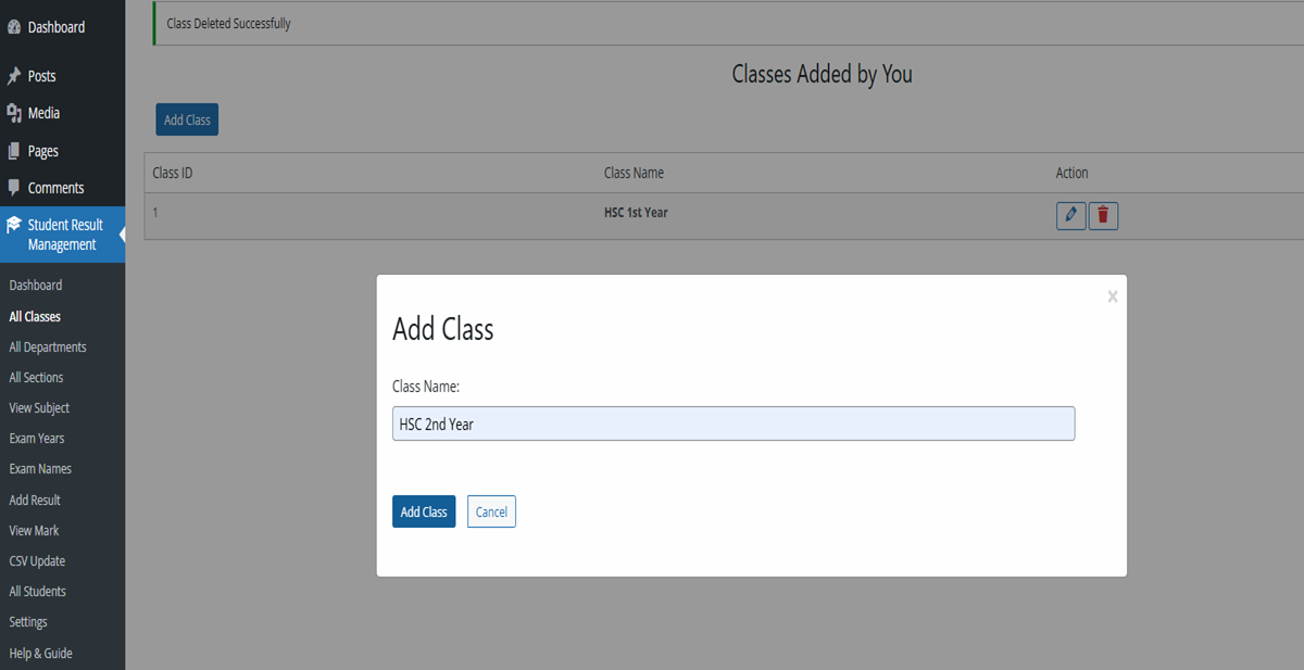 **Add Class**: Interface for adding classes.