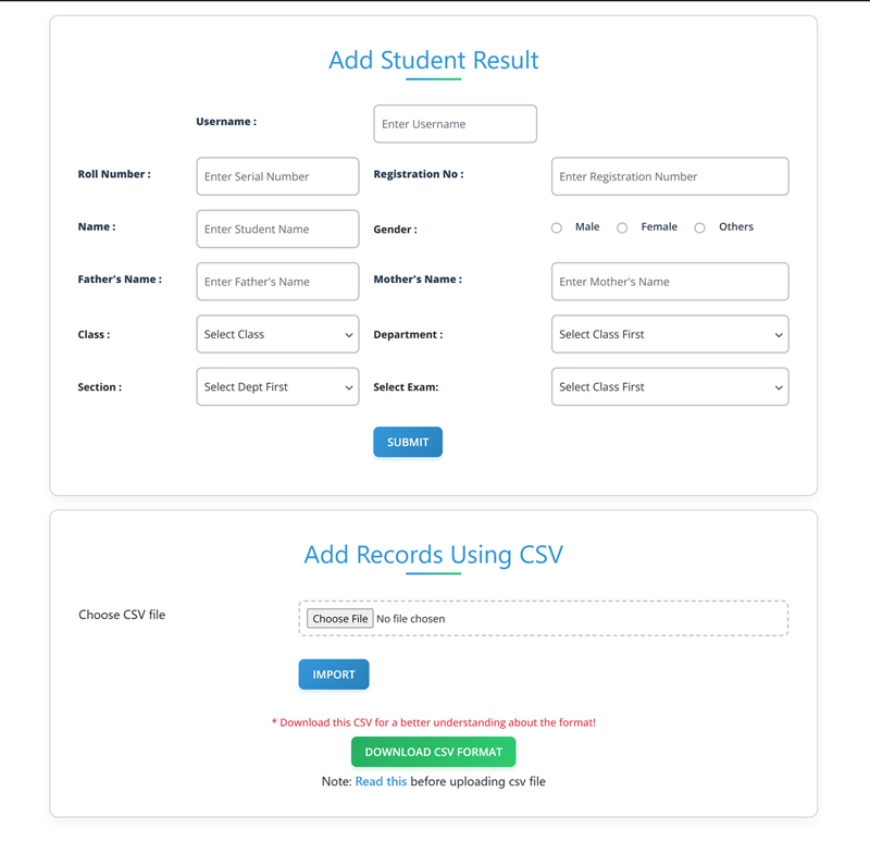**Add Student**: Interface for adding student records.