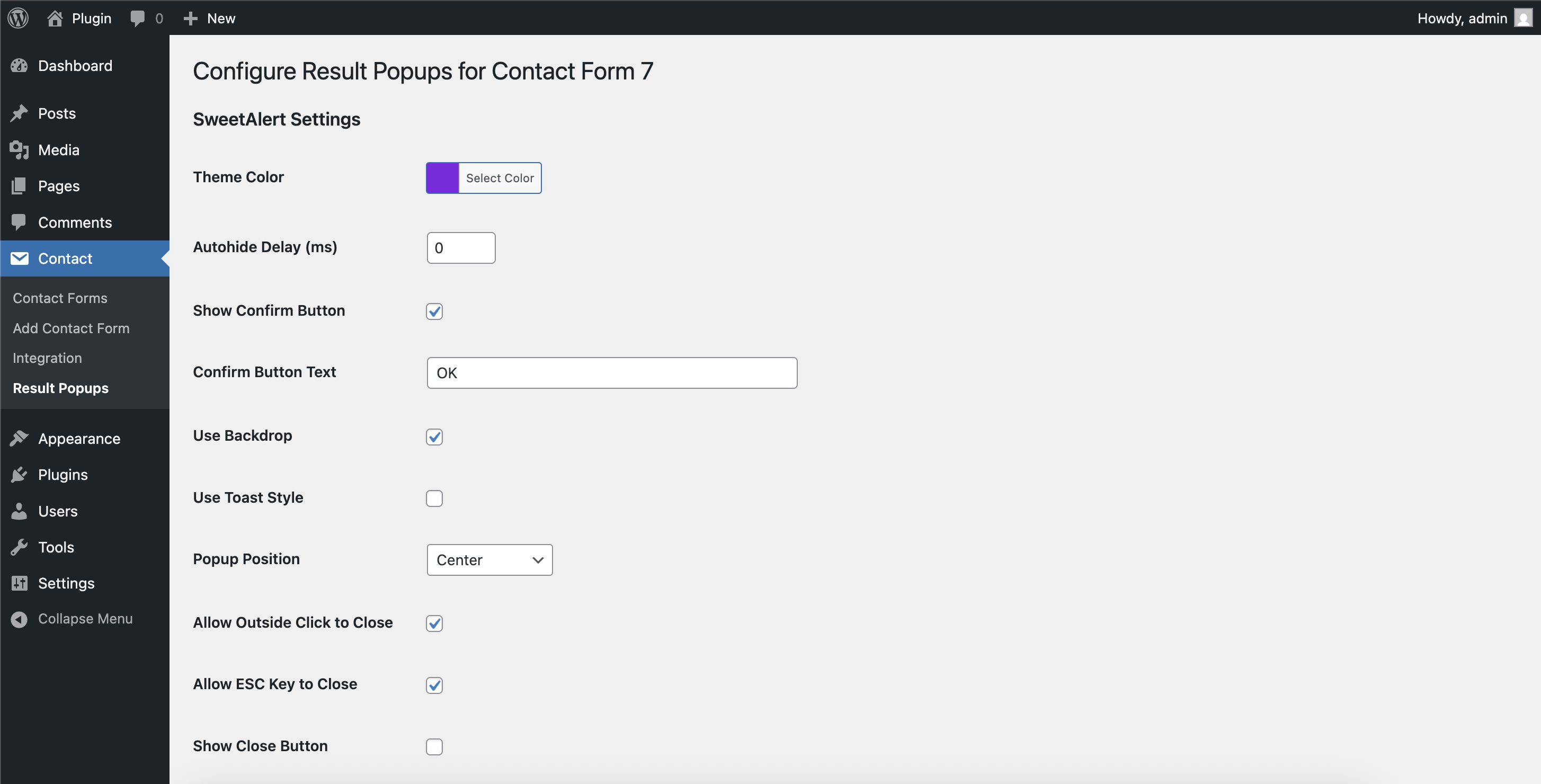 Settings page for customizing appearance