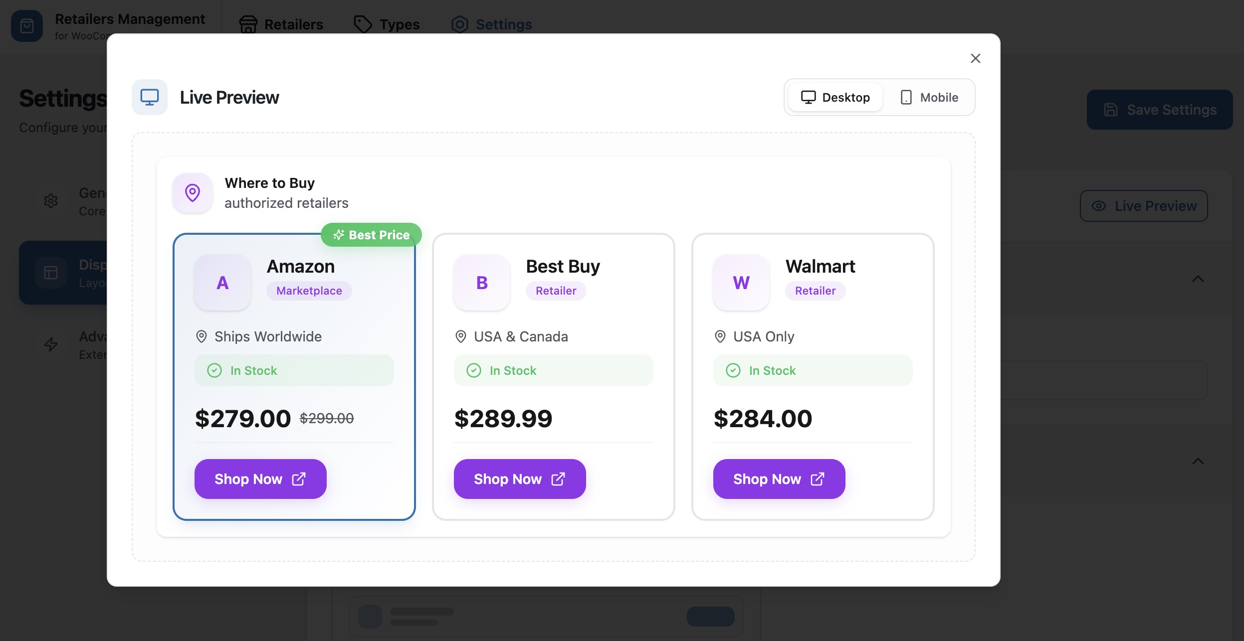 Live preview in admin