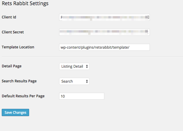 All you need to get started is an API client & secret. Also from the settings page you can adjust the number of listings per page, search page, and detail page.