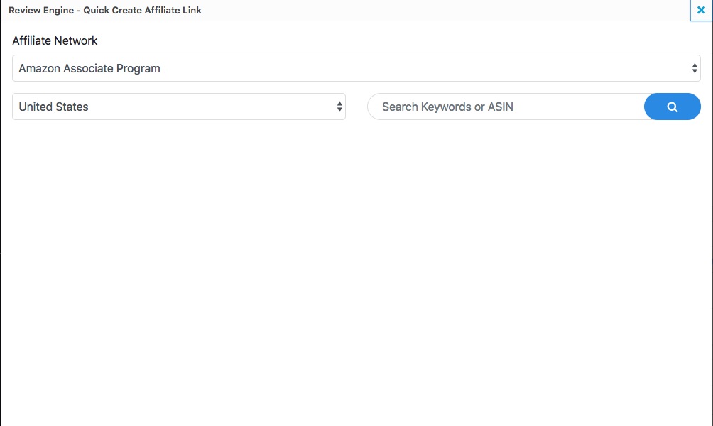 Click on "Quick Create Affiliate Link" to search for products by keyword or ASIN.
