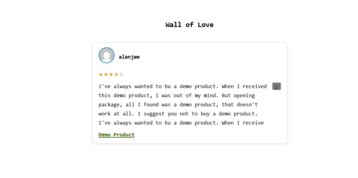 Frontend showcase layout with custom heading and star ratings.